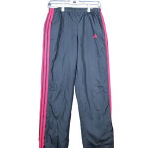 Adidas Mens Pants Black Red Rain Track Y2K Ankle Zip Drawstring Relaxed Small